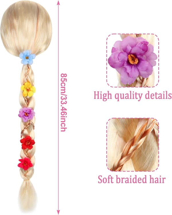 Prinsessfläta peruk (85cm), Rapunzel peruk för barn, blond prinsessperuk för flickor, cosplay peruk