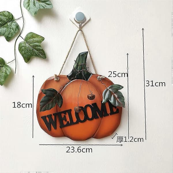 Træskilt med græskar - Efterårs- og Halloween-dekoration til hoveddøren