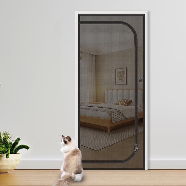 Myggenetdørgardin, 90 x 210 cm, Sort, PP+PE-materiale, Moderne og minimalistisk stil