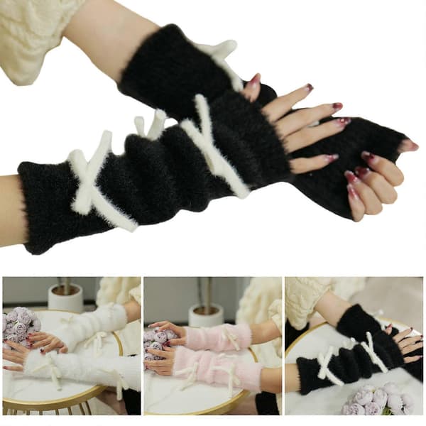 Damebrudehansker, elegante håndleddsvarmere, fingerløse pelshansker til Halloweenfest, hvit White