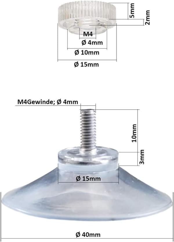 8 x sugproppar Ø 40 mm med M4x10mm gänga med räfflade muttrar Tr