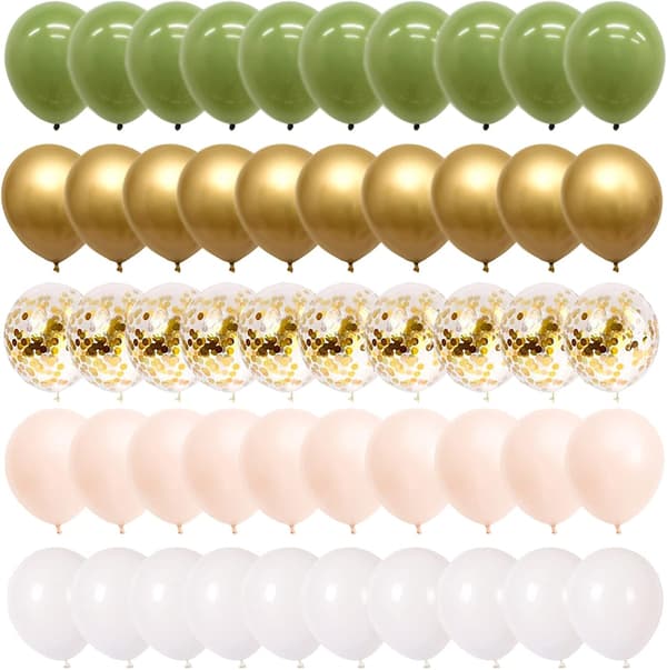 62 stk Oliven Grøn og Guld Balloner til Babyshower Dekorationer - 12 tommer