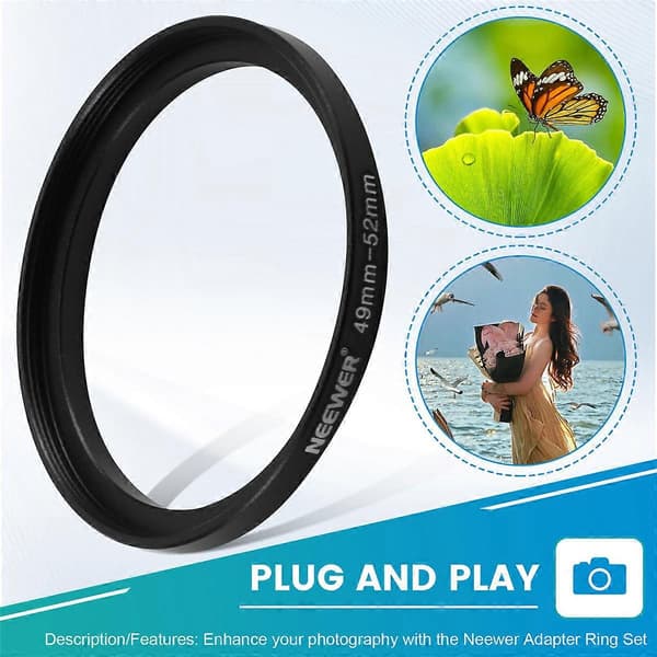 Adapterring Set 49-52-55-58-62-67-72-77-82mm, Premium Anodized Aluminum for Enhanced Photography