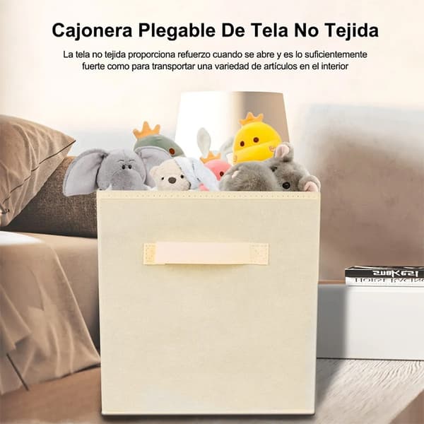 Sammenleggbare stoffoppbevaringskuber Organizer med håndtak, Beige -