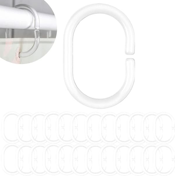 Transparenta duschdraperiringar, 24-pack, diameter 4,6 x 2,9 cm, för S