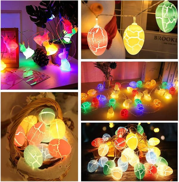 Easter Light Decorations, 10ft 20 LED Cracked Eggs, Rabbit, Battery Operated String Lights Indoor Outdoor for Tree Easter Party