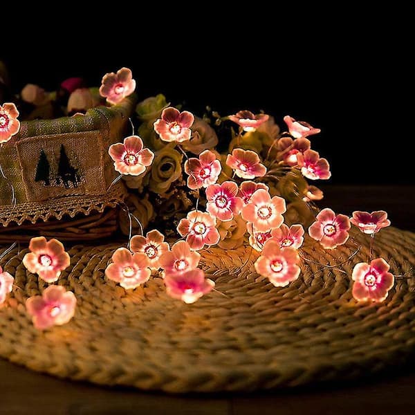 Kirsebærblomster Dekor Lyskæde LED Fe Blomsterlamper Julepynt pink pink