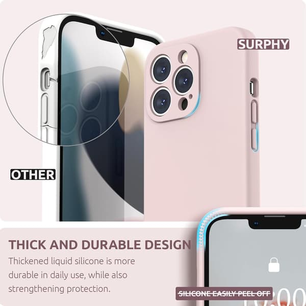 Liquid Silicone Case for iPhone 13 Pro, Individual Lens Protection Shockproof Rubber iPhone 13 Pro 6.1 (Pink)