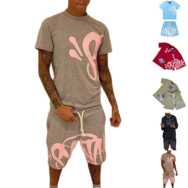 Syna World Herr Kortärmad T-shirt & Shorts Casual Outfit Set Sommar Träningsset A A A 2XL