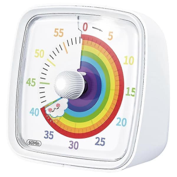 60-minutters visuell timer med nattlys, nedtellingstimer, Pomodoro-timer med regnbuemønster for barn og voksne Hvit-XinHan [DB] Hvit White