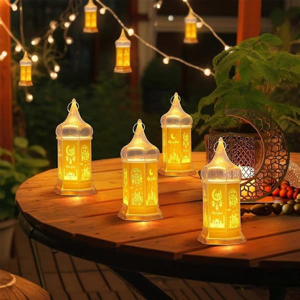 6 stk Ramadan Lanterne, 15,5 cm Guld Mini Lanterne, Mubarak Hængende Lanterner Dekorative Lys