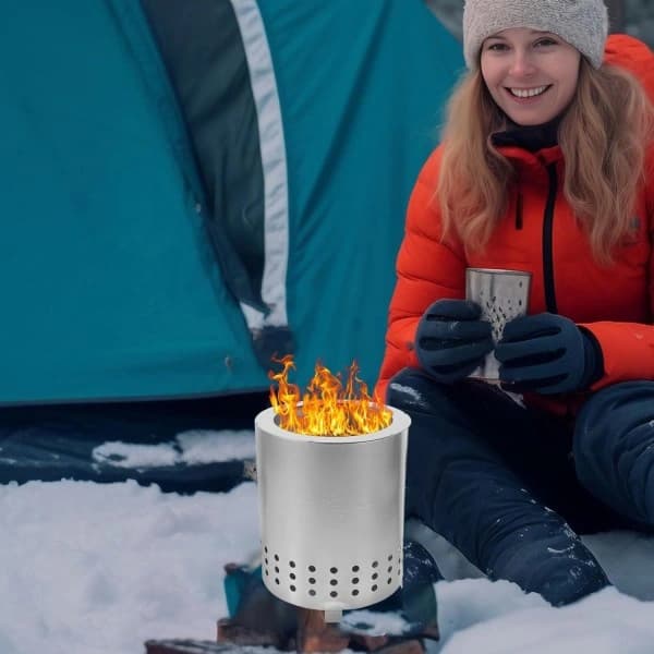 Bærbar bordpejs, multifunktionel jernpejs til havecamping og udendørs brug, sort