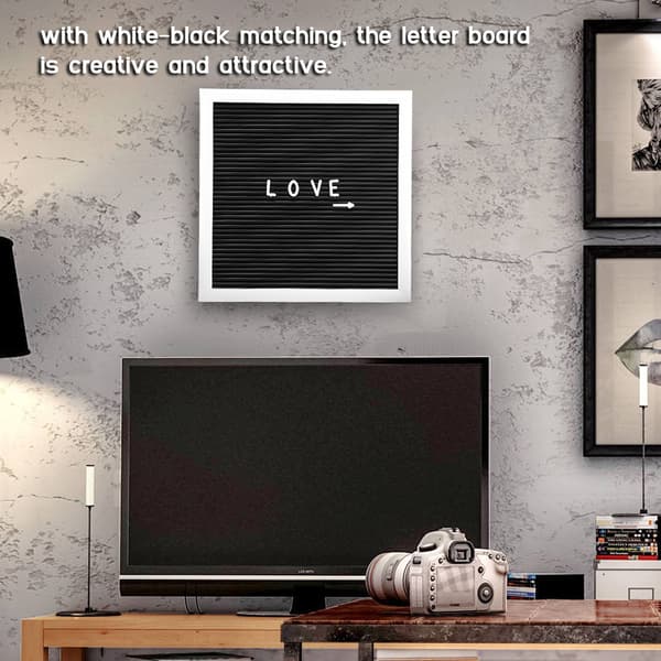 25cm*25cm Plastic Message Board with Interchangeable Letters and Numbers for Room Decor (White Frame)
