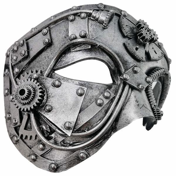 Steampunk metallcyborg venetiansk mask, maskeradmask för Halloween-kostymfest/operafantom, silver