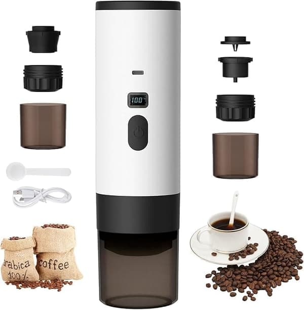 3-in-1 Portable Coffee Machine with USB – Capsule & Espresso, For Office, Camping, Car & Travel White
