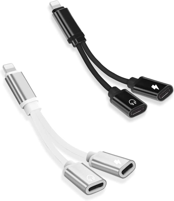 iPhone-hodetelefonadapter og splitter 2-pakning iPhone-adapter til doble Lightning-portkabelomformere Kompatibel med iPhone 12/14/14 Plus/13/13 Pro/11