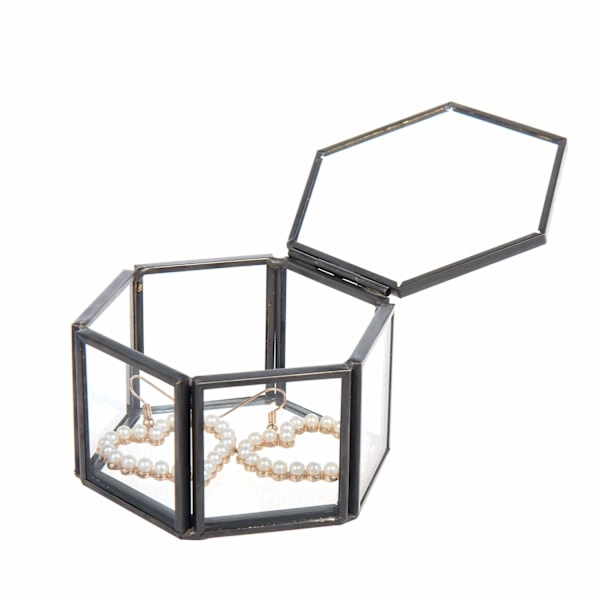 Ringbox ringbox glas smyckeskrin geometrisk förvaring ringar örhängen halsband för vardagsrum bröllop black