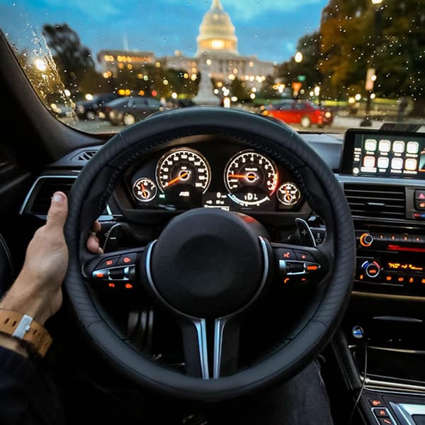 Leather Steering Wheel Cover Universal Fit 37-38 cm Non-Slip Black Car Steering Wheel Protector