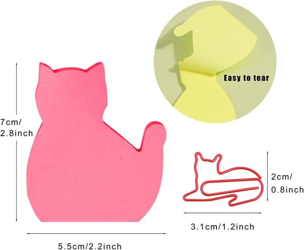 240 ark (8 blokke) katte-sticky notes, kreative katteformede papir-sticky notes med 12 tilfældige søde katte-papirclips
