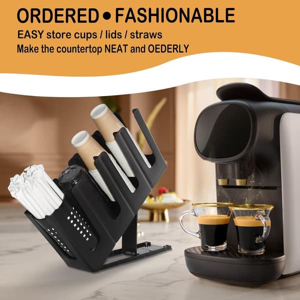 Mug Holder with Lid and Straw Organizer, 4 Compartments, 7 Adjustable Cup Holders for Countertop, Coffee Room, Coffee Bar, Restaurant Organized