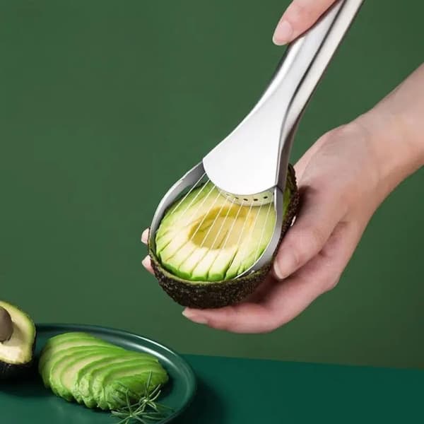 2-in-1 Avocado Slicer & Pitter, Stainless Steel Kitchen Tool for Salads & Dishes