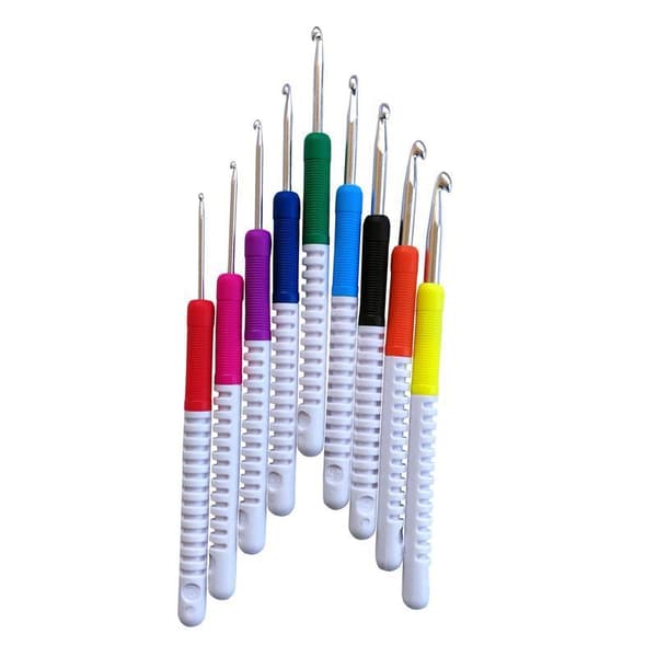 N129 - Set of 9 ergonomic crochet hooks with a beautiful multicolored handle