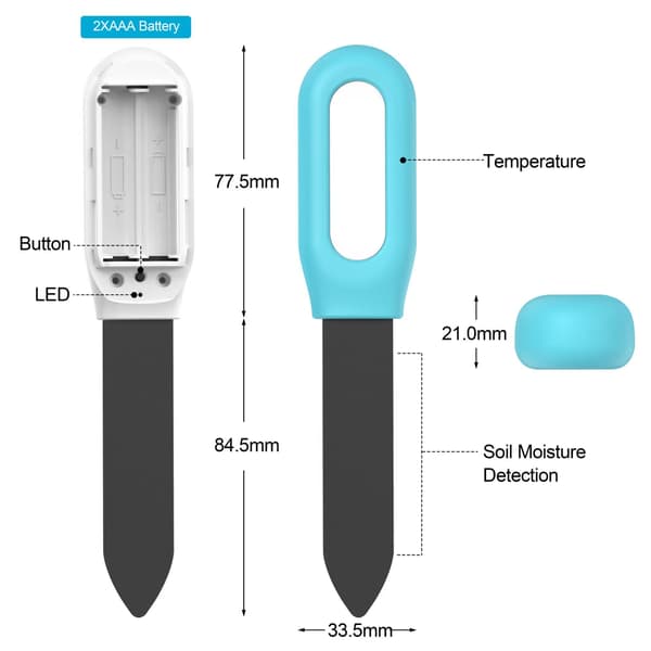 Tuya Jordfuktighetssensor, smart plantehygrometer, lufttermometer, fuktighet/termometer for hageplanting