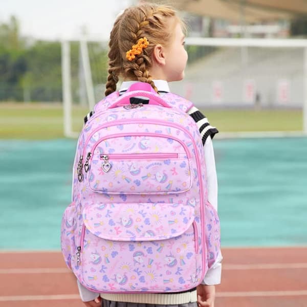 Backpack for Boys and Girls Ages 7-12, School Bag, Waterproof Kids Backpack, Multi-Compartment Backpack Pink
