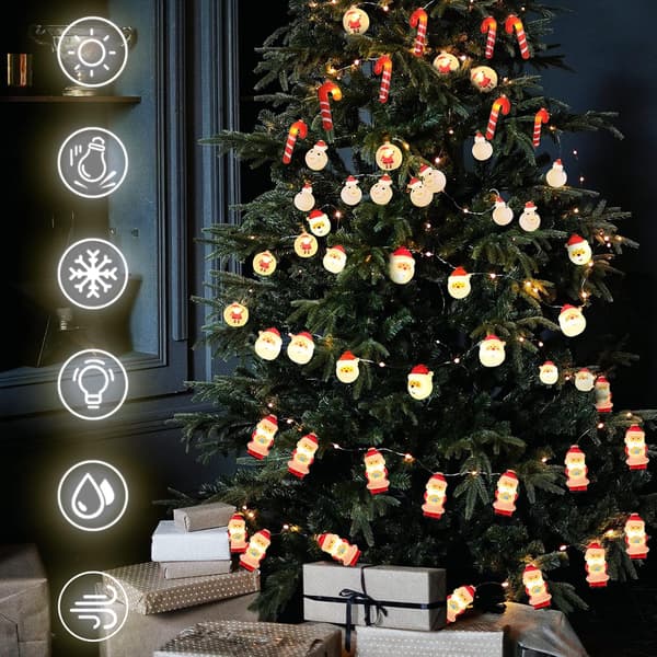 1 rød sukkerrør lyskrans, 10 LED julesnemandslys