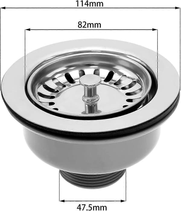 Vaskekurv 114 mm rustfrit stål køkkenvask kurvsi prop afløbsrør egnet til 83-90 mm vaskediameter køkkenvasktilbehør [DB]
