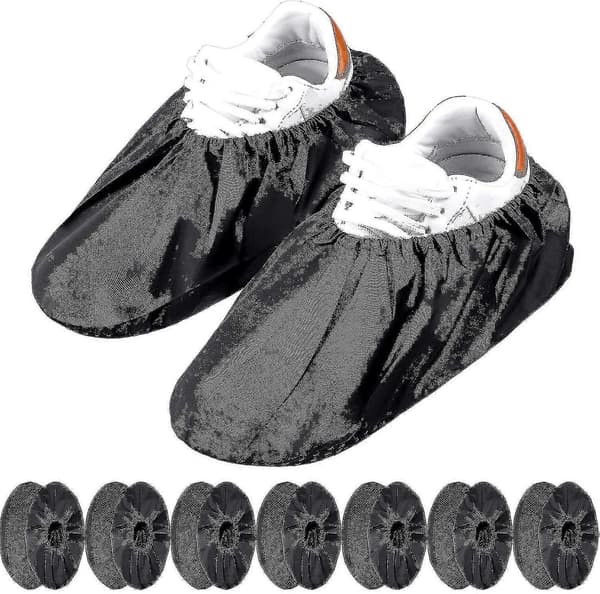 10 Pairs Protective, Reusable, Waterproof Shoe Covers with Anti-Slip for Home - Machine Washable (Black) DB