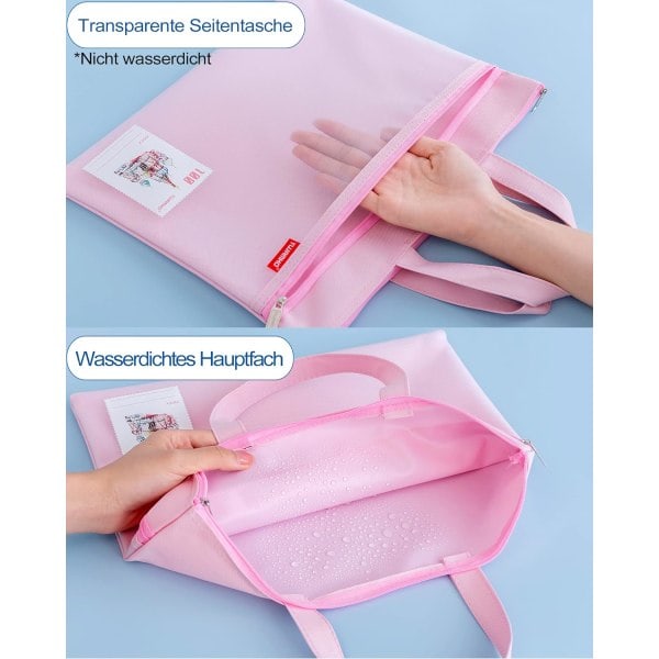 A4-dokumenttimappe Mesh Nylon kaksinkertainen vetoketju Pienet tarrat Opiskelijan toimistotarvikkeet Matkalaukku Vaaleanpunainen