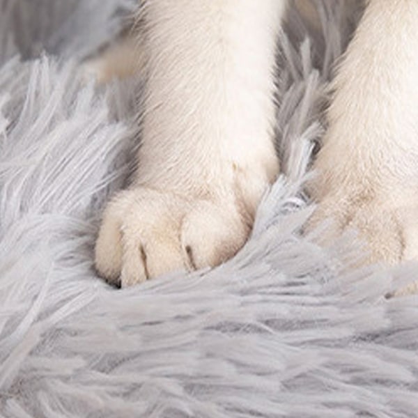 Blød rund hund- og katteseng - beroligende anti-stress plysj katte- og hundepude, Donut komfortabel vaskbar seng til katte og små til mellemstore hunde (hvid)