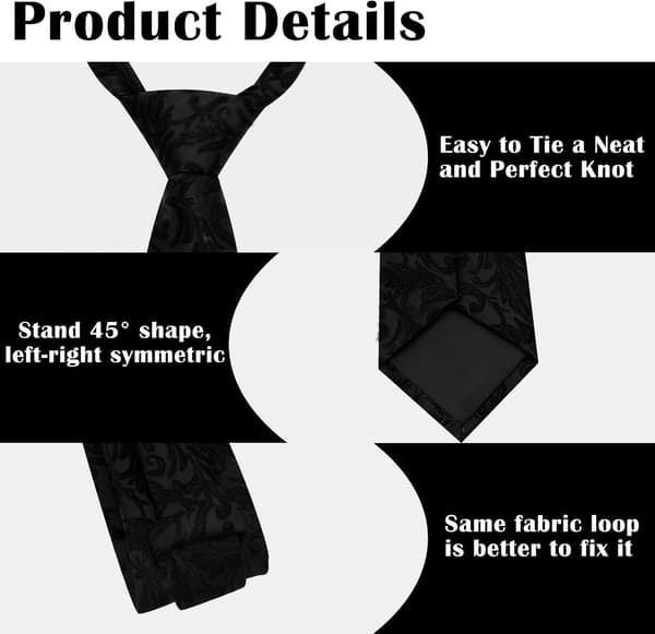 Herre slips sæt vævet silke til mænd og lommetørklæde manchetknapper striber ternet slips forretning bryllup sort mønster - Black Pattern
