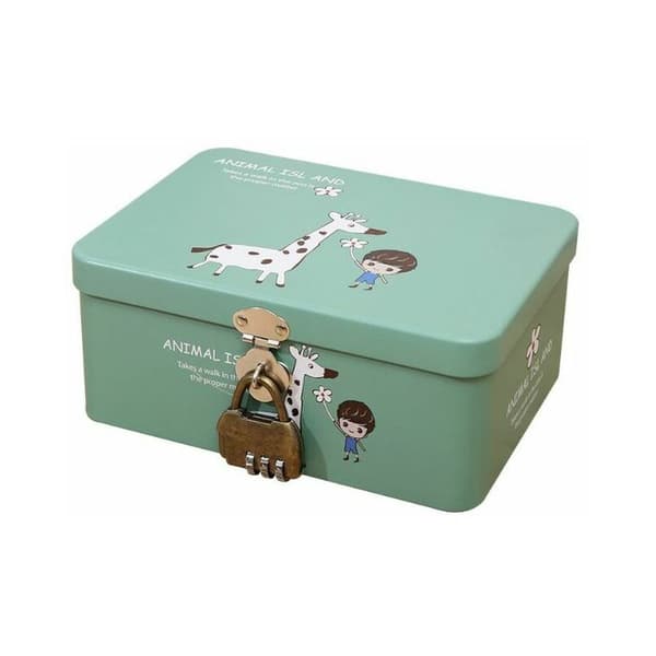 Iron Storage Box, Cute Password Box, Desktop Organizer, Small Cosmetic Box with Lock, Fresh Deer, Storage Box with Lock