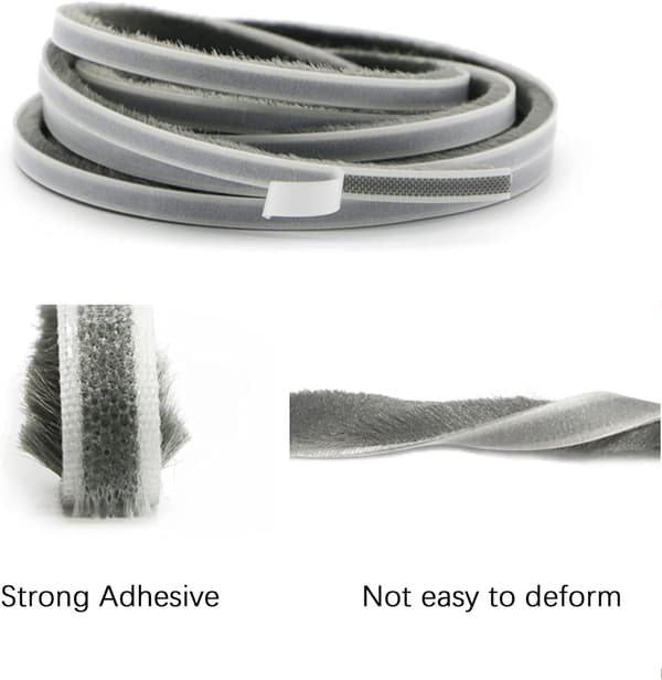 10m brush strip, wind and dustproof self-adhesive brush seal for movable windows and doors, 9mm width x 9mm height, grey