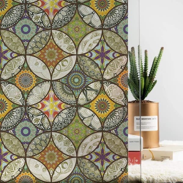 45x300 cm Window Decals - Decorative Privacy Window Film, Frosted Glass Circle Pattern - Static Cling - Yellow