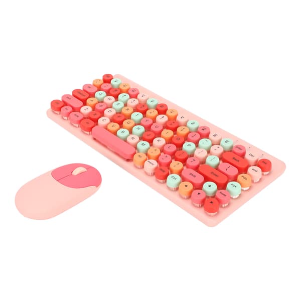 Wireless Keyboard and Mouse Combo 2.4GHz Wireless Mouse 86 Keys Colorful Keyboard Set with USB Receiver Pink