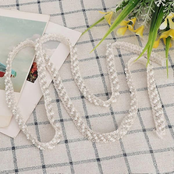 1 Yard Perlebånd DIY Håndlagde Klær Broderte Sydekorasjonstilbehør (1cm Hvit Skrå Perle)