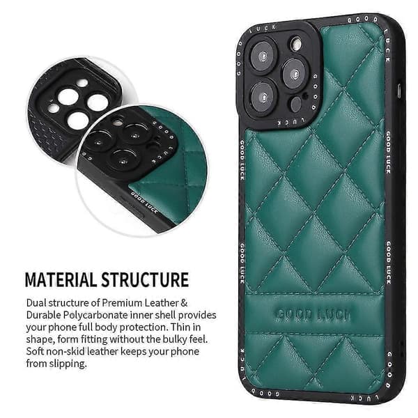 För iPhone 14 Pro PU Läder+PC+TPU Telefonfodral Fullt Skydd Rombtextur Telefonskal_yux