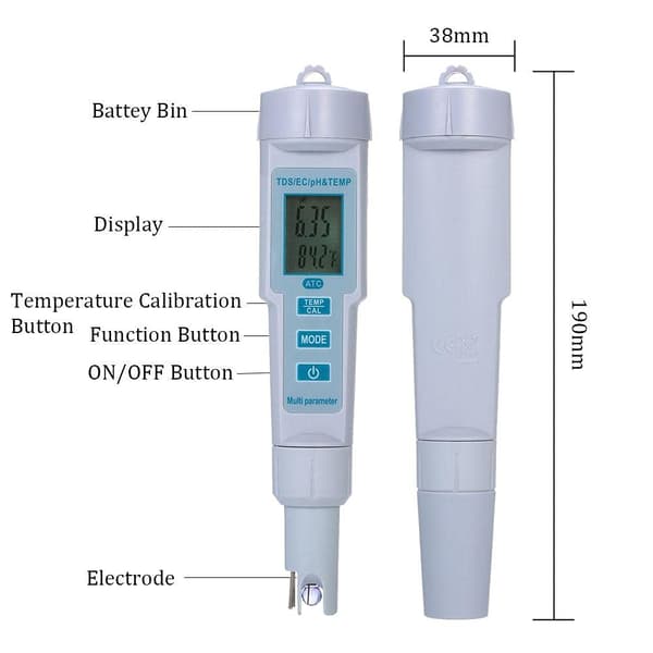 Vandkvalitetstester - 4 i 1 pH/EC/TDS/Temperatur Digital Tester Vandkvalitetsmonitor Akvarium Drikkevand Høj nøjagtighed Digital Tester
