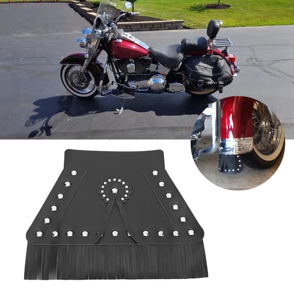 Fransad läder universal motorcykel framskärmskåpa (svart)