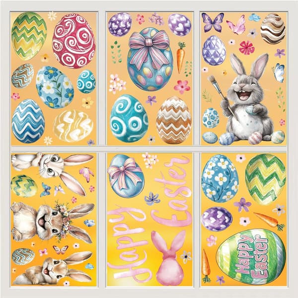 Easter Window Stickers 3D Bunny Egg Spring Decorations Reusable Electrostatic Sticker Set With 9 Pieces