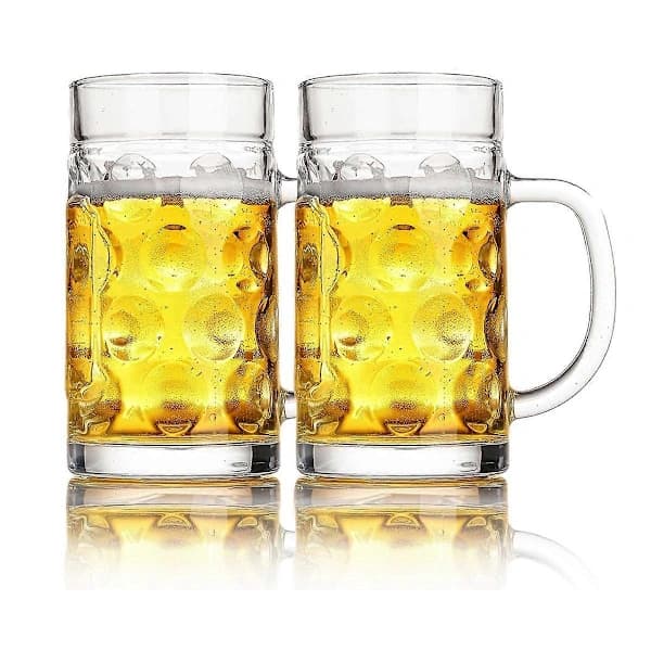 Beer Glass with Handle, Clear Large Beer Mug Set for Beer, Tea or Coffee, Thick Bottom, 590 ml