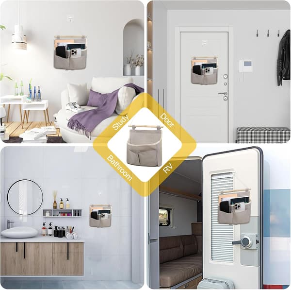 (2 Pieces) Hanging Storage Bag, Foldable Wall Storage Bag, Hanging Wall Organizer with Hooks - Grey, 23×25×6cm