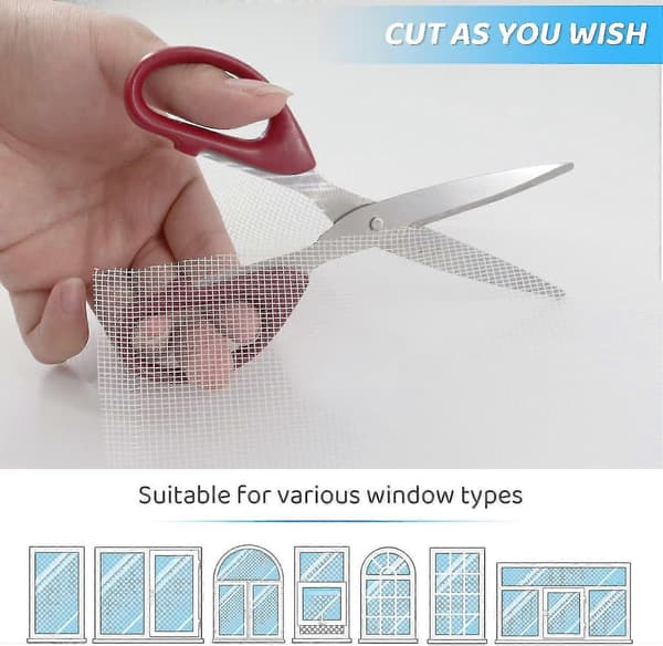 300x120cm Window Screen, Adjustable Window Screen Roll, White Fiberglass Mesh Durable Fireproof, Mosquito Net Anti-flies Insects