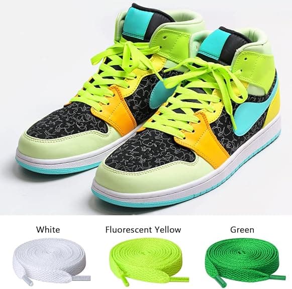 3 par snørebånd (hvid + grøn), 0,8 cm brede flade snørebånd til sneakers, løb, voksne, børn