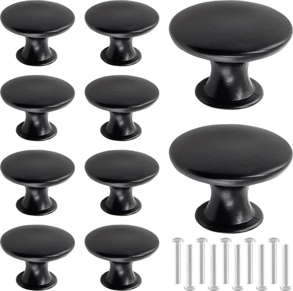 Vintage Round Knobs, 10 Pieces Black, 30mm Diameter, for Cabinets and Drawers
