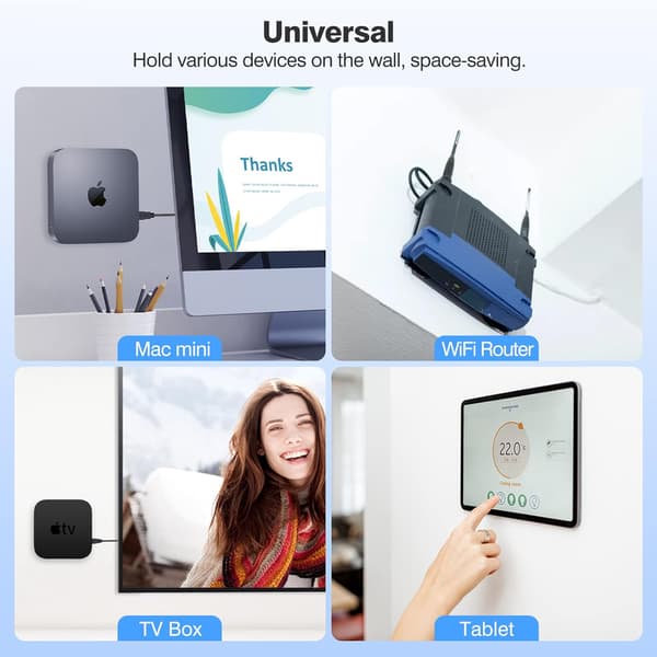 Universal Wall Mount for Tablet/Phone, 2-Pack Adjustable 90° Rotating Round Bracket with Screws + Adhesive for Smartphones, Compatible with iPad, Kindle