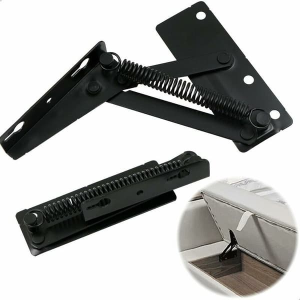 Spring Lift Fitting Hinge Fitting - Flap Holder Cabinet Hinge Door for Sofa Bed, Bed Lid, Furniture Accessories, Black, 2 Pieces